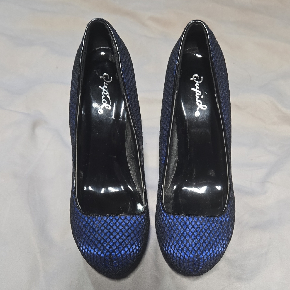 Qupid Blue and Black Heels